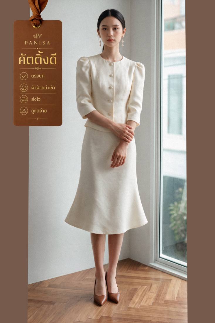 PANISA เสื้อขาวและกระโปรงบานขาว รุ่น Galant PG09