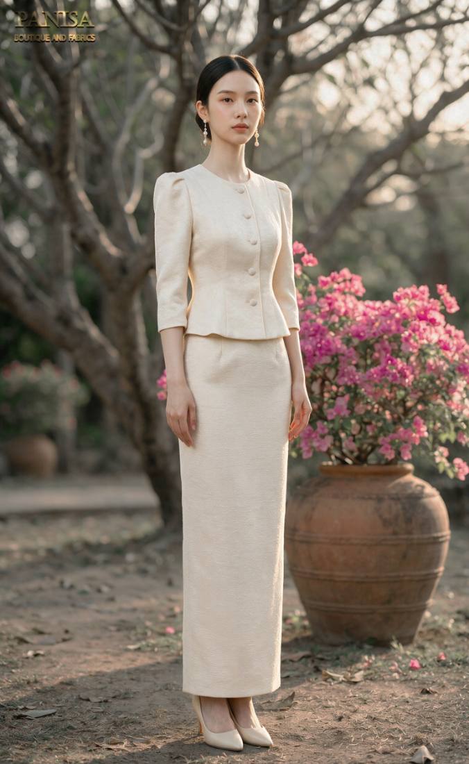 PANISA เสื้อขาวและกระโปรงยาวขาว รุ่น Galant PG09