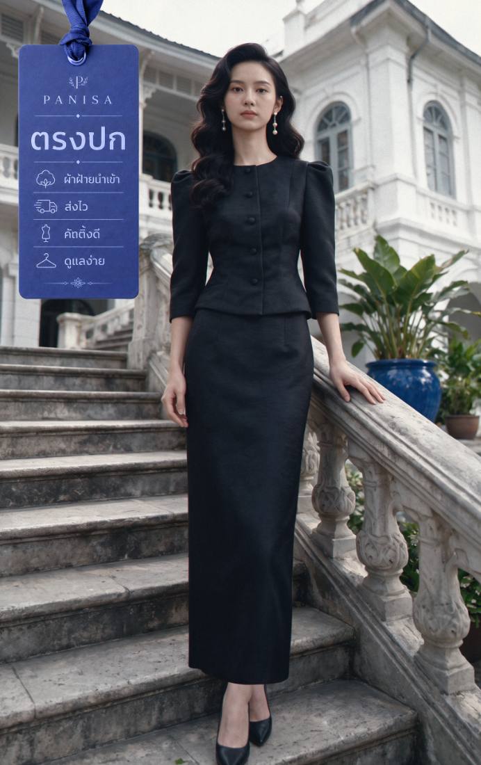 PANISA เสื้อดำและกระโปรงยาวดำ รุ่น Galant PG09