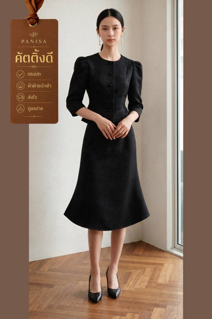 PANISA เสื้อดำและกระโปรงบานดำ รุ่น Galant PG09